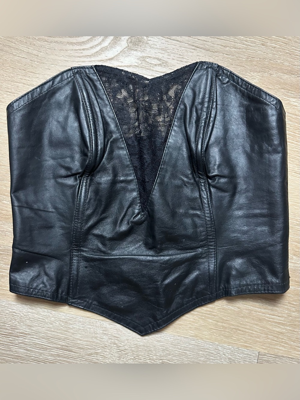 VTG Cuir Classique Leather Lace Strapless Bustier Corset Top Whimsigoth 3/4